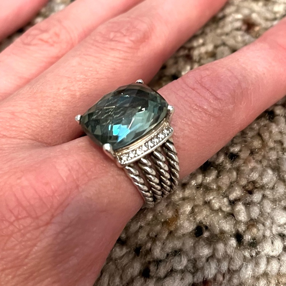 David Yurman Wheaton Ring with Prasiolite and Diamonds Size 6